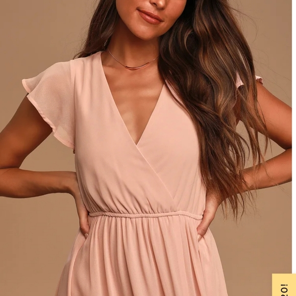 LULUS 'Lost in the Moment' Blush V-Neck High Slit Maxi Dress Size XS - Picture 2 of 14